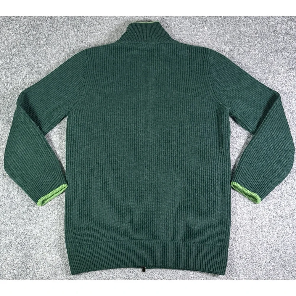 MANRICO 100% Cashmere Mens Large Green Full Zip Ribbed Sweater Jacket Italy Made